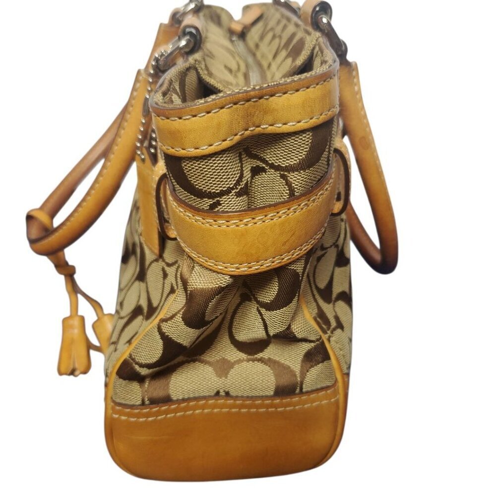 Coach Vtg Hampton Signature & Leather Satchel Bag W/Brass Hardware & Dual Handle - Picture 12 of 16